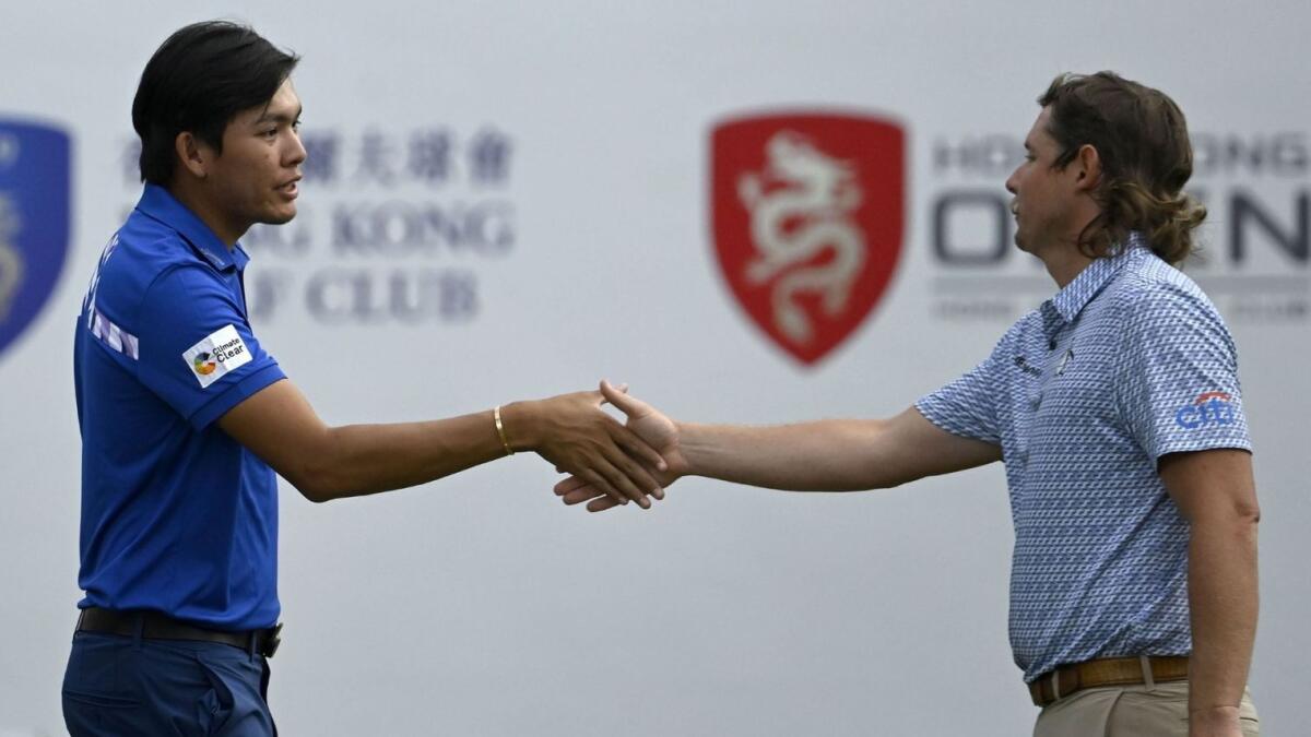 Cam Smith (right) co-leader with Phachara Khongwatmai (left) in the Hong Kong Open with one round to play on the Asian Tour. - Supplied photo