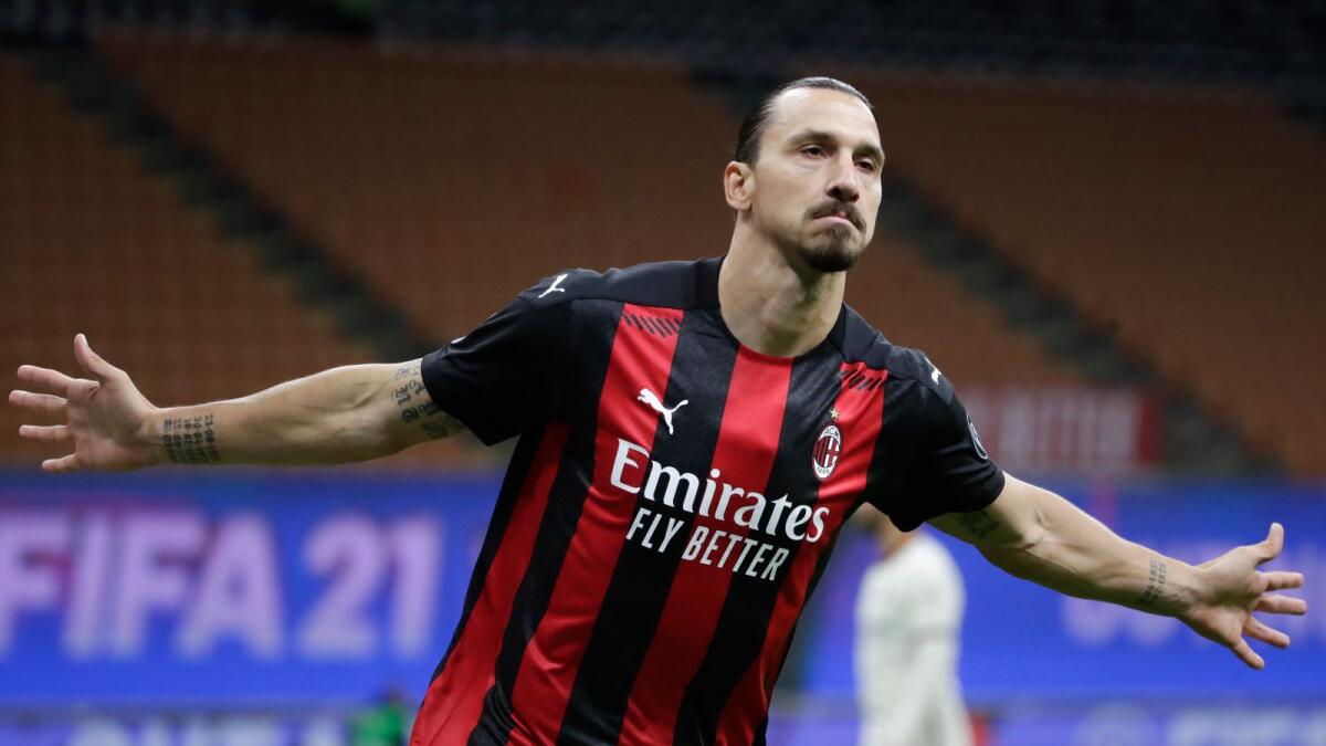 AC Milan's Zlatan Ibrahimovic celebrates after scoring a goal. (AP)
