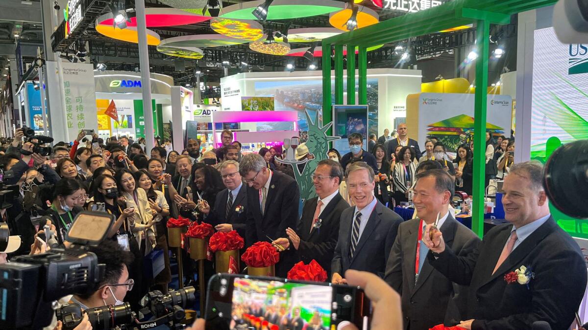 US Ambassador to China Nicholas Burns and officials attend an event at the booth of the United States Department of Agriculture during the China International Import Expo (CIIE) in Shanghai, China, on November 6, 2023. — REUTERS