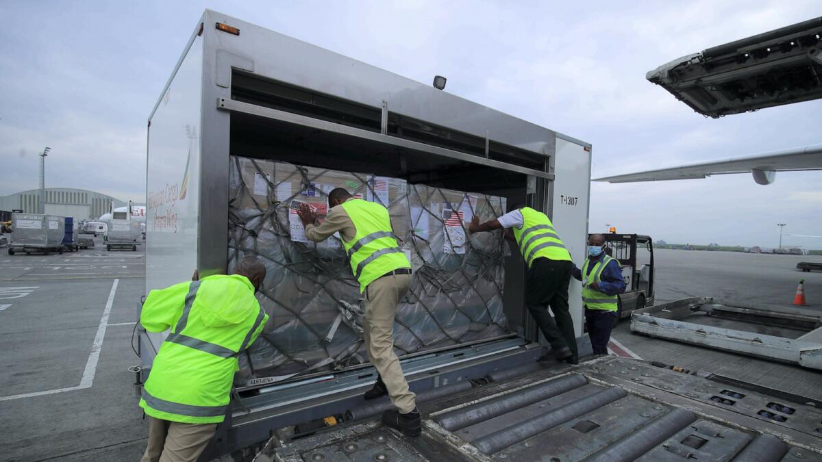 A shipment of Johnson &amp; Johnson's Covid vaccines arriving under the Covax scheme is seen, at the Bole International Airport in Addis Ababa, Ethiopia. Photo: Reuters