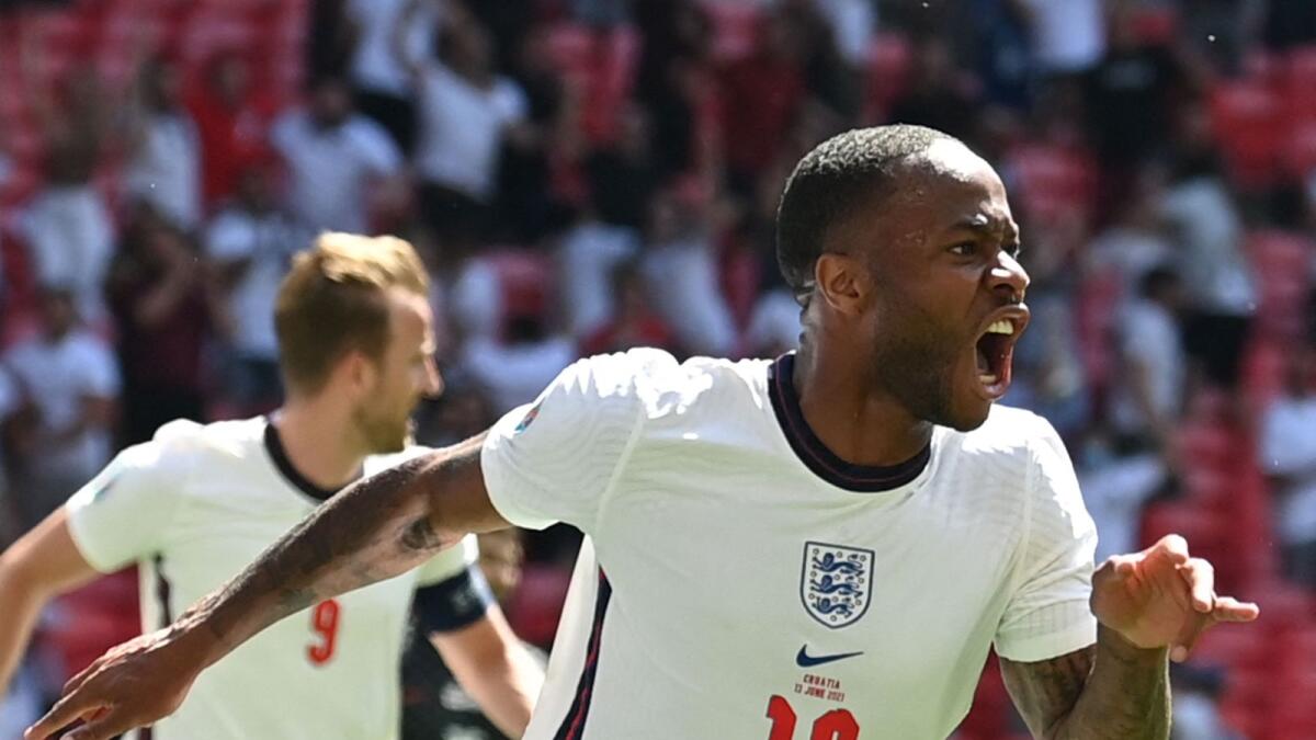 England's forward Raheem Sterling celebrates his goal during the Uefa EURO 2020 Group D match against Croatia at Wembley Stadium. — AFP
