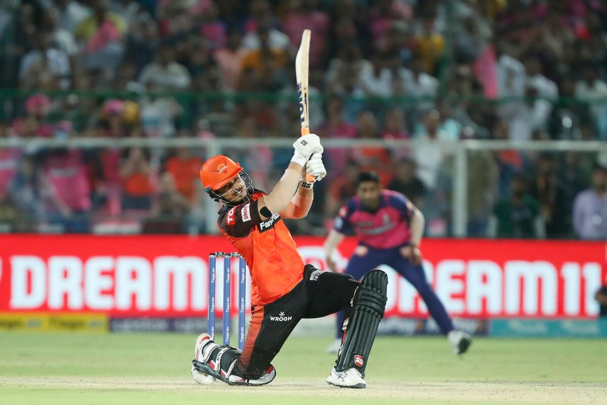 Abdul Samad of Sunrisers Hyderabad hits the match-winning six. — IPL