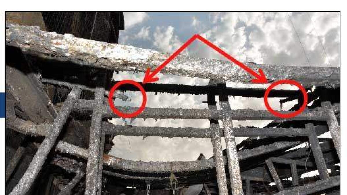 These photographs released by the Dubai Police show unconnected electric wires in the ducts of The Address Downtown Hotel in Dubai. A short circuit in one of these wires is believed to have sparked the fire that damaged one side of the building.