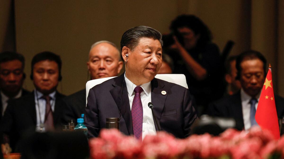 President of China Xi Jinping looks on at the plenary session during the 2023 Brics Summit at the Sandton Convention Centre in Johannesburg, South Africa, on Wednesday. — Reuters