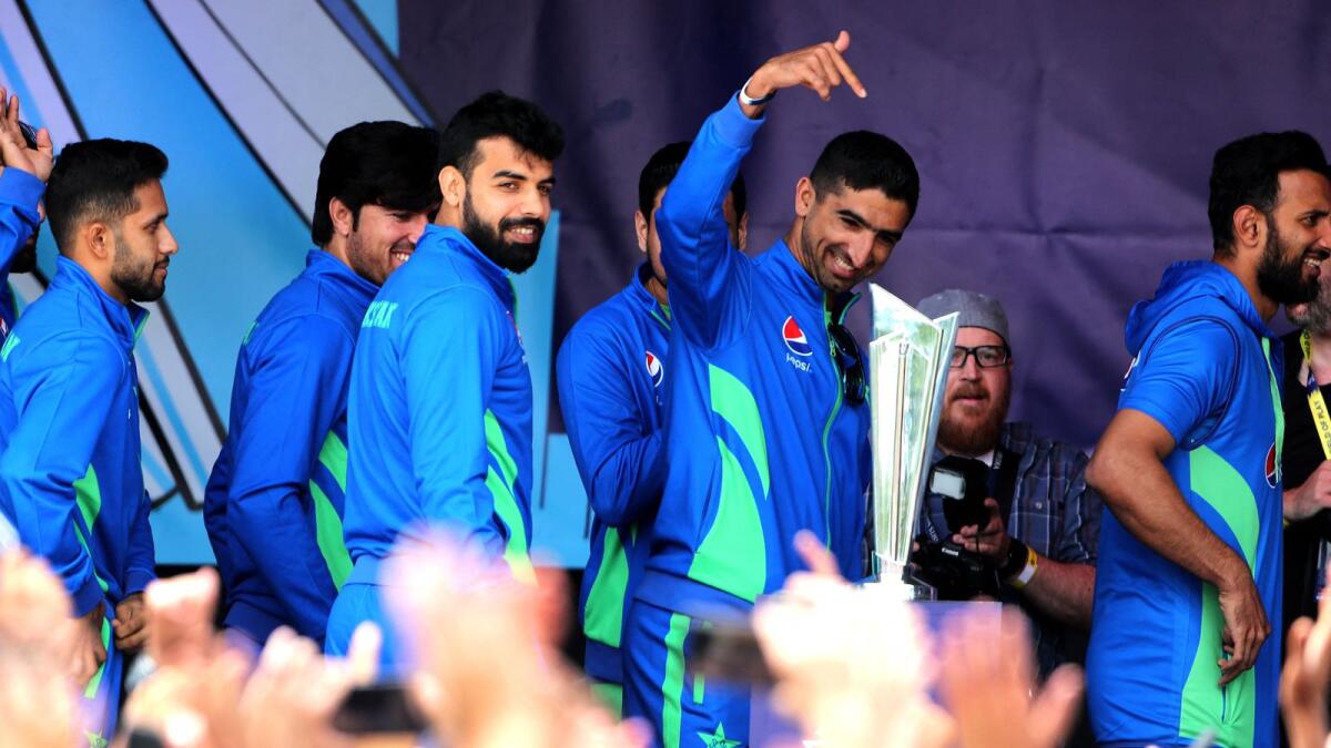 The Pakistan team attend a 'Meet the Fans' event at the Melbourne Cricket Ground on Saturday. — AFP