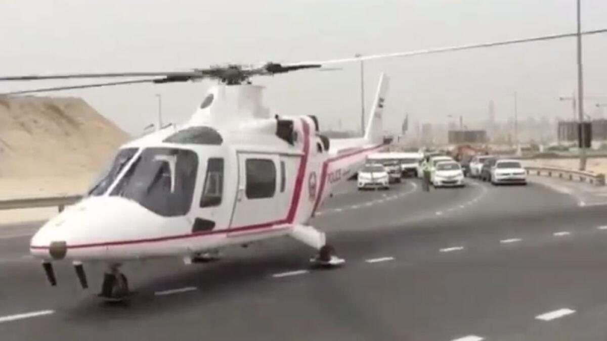 Helicopter on Mohammed bin Zayed Road after multiple crash