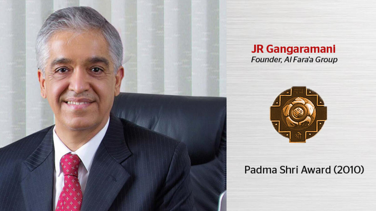 Jawaharlal R. Gangaramani is the founder of Al Fara'a Group which has presence in the UAE, Saudi Arabia, Oman and India. The Government of India honoured him, in 2010, with the Padma Shri for his services to the field of social work.