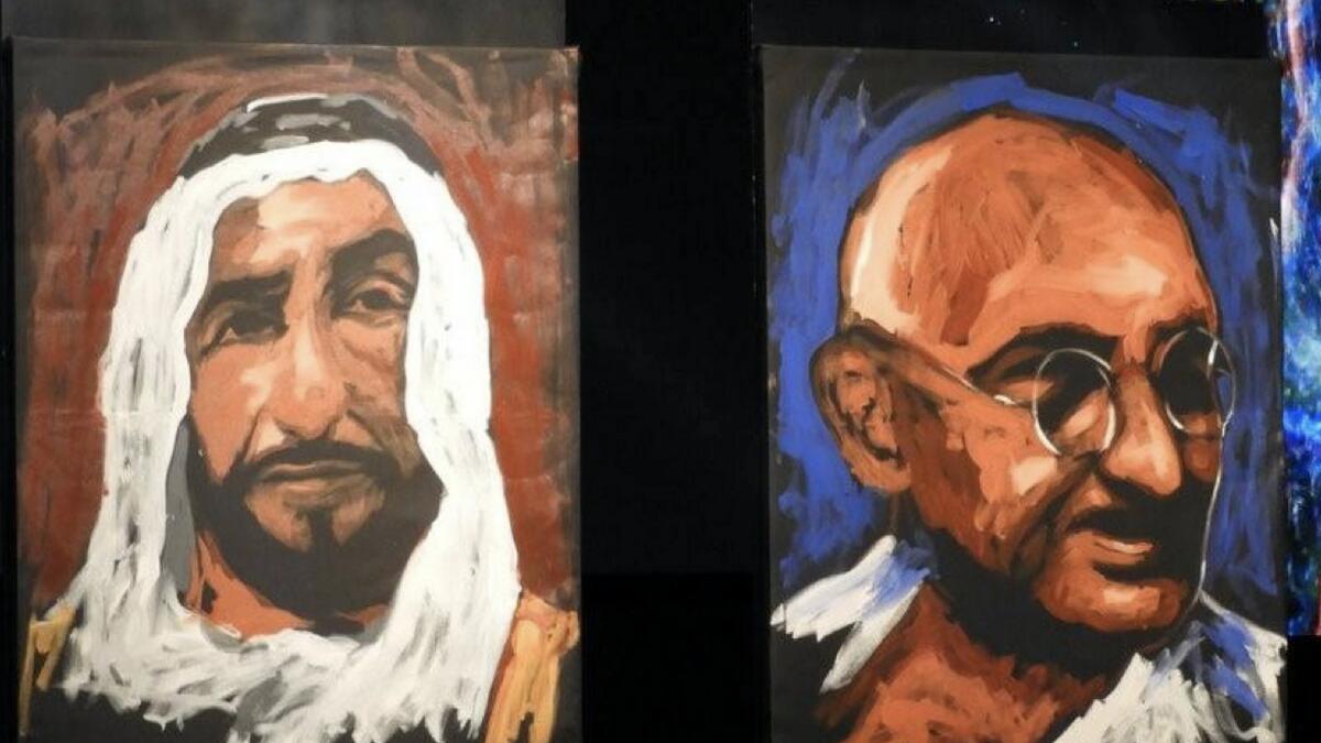 Spot painting: Sheikh Zayed and Mahatma Gandhi were painted by an Indian artist at the UAE Festival of Tolerance in Abu Dhabi.