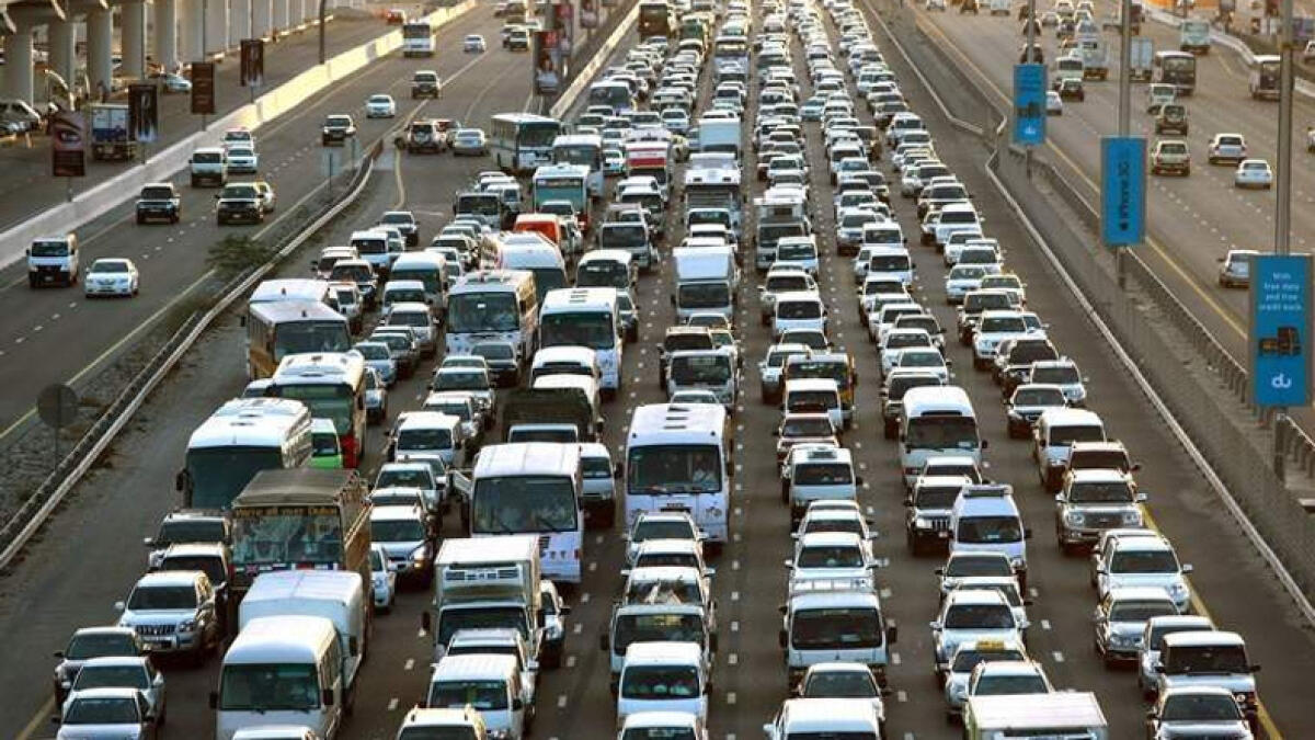 Heavy traffic clogs Dubai roads on Tuesday afternoon