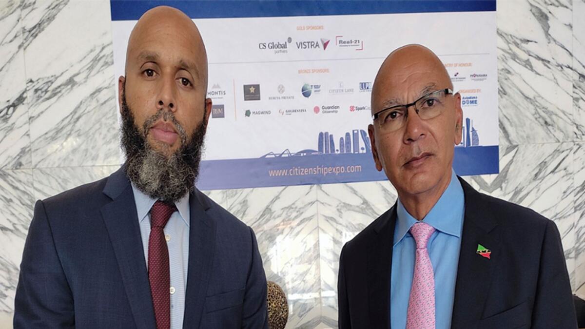 Justin Hawley, the first Ambassador of St Kitts and Nevis to the UAE, and Les Khan, CEO, Citizenship by Investment Unit of St Kitts and Nevis, in Abu Dhabi. — Ashwani Kumar