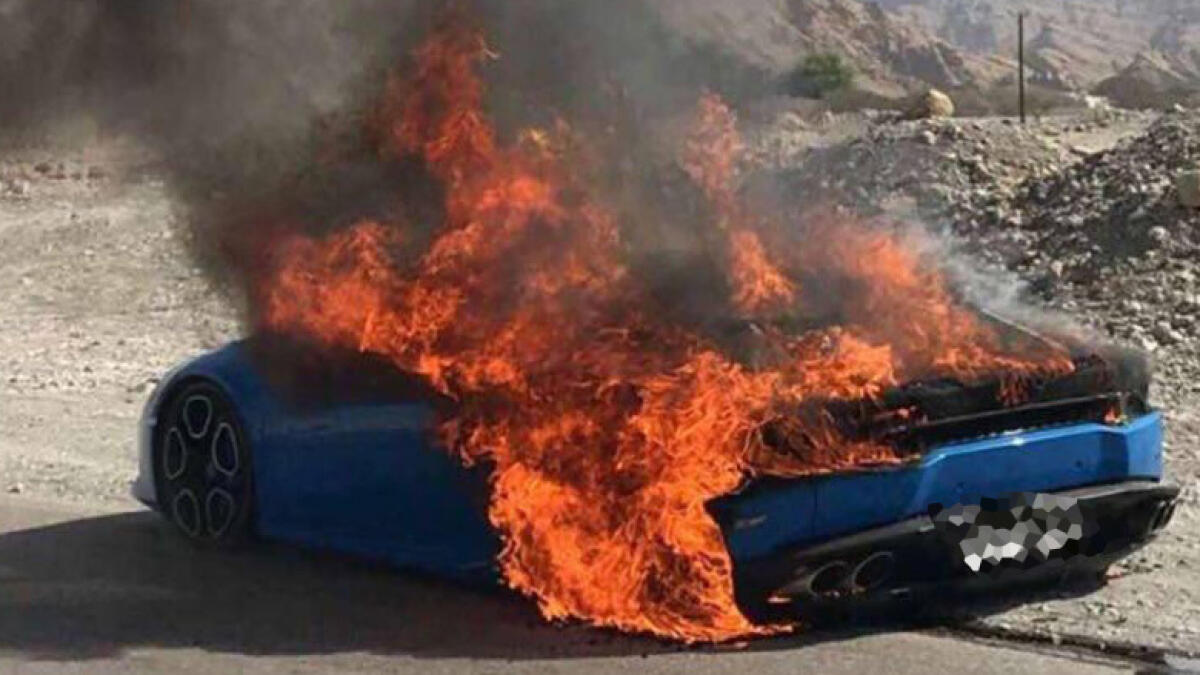 Luxury car catches fire on UAE road, gutted