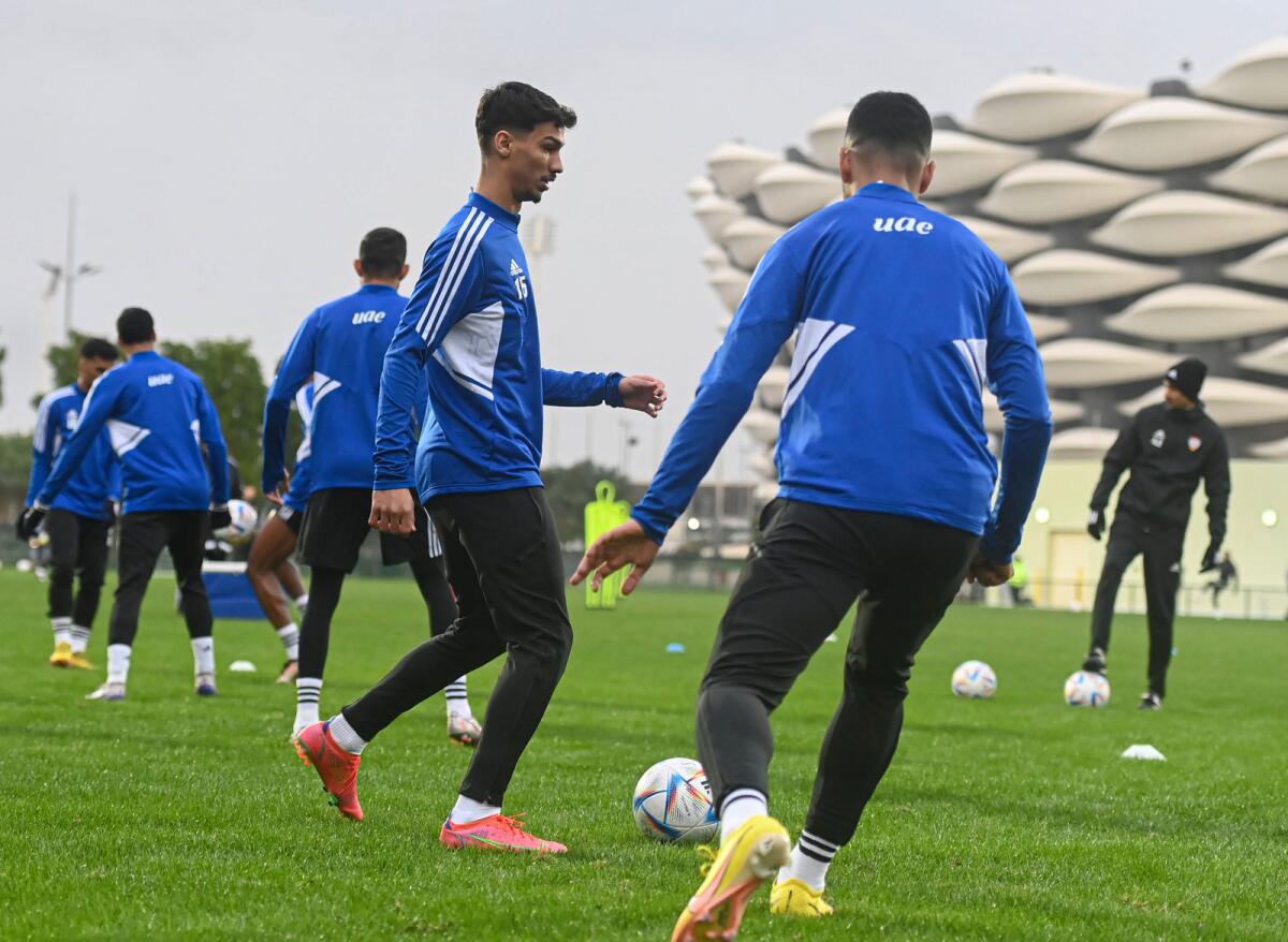 The UAE players during a training session ahead of their opening match against Bahrain. — UAEFA Twitter