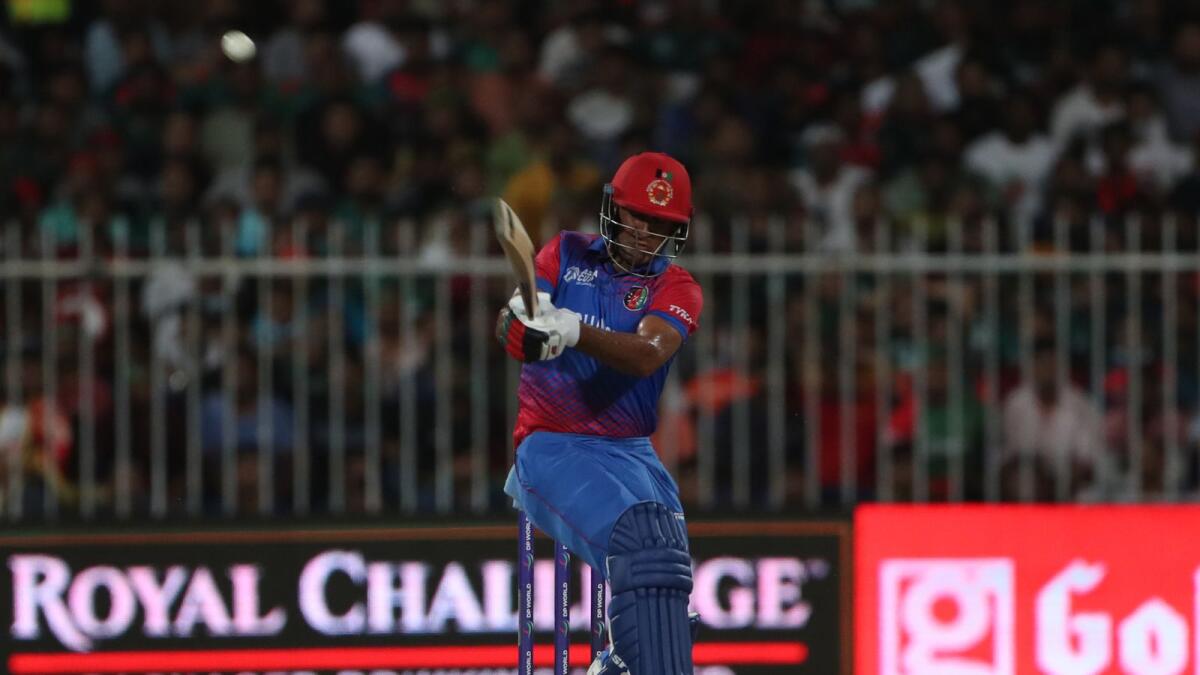 Afghanistan's Najibullah Zadran plays a shot during the Asia Cup match against Bangladesh. (AFP)