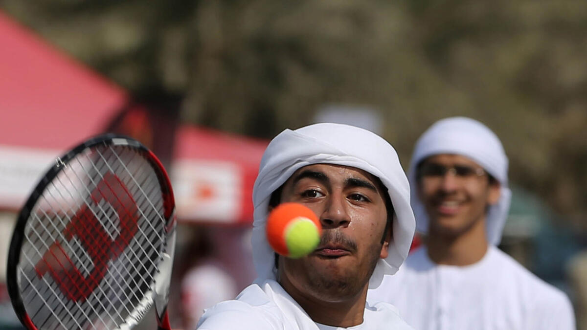 Sporting events were set up at the Nation Building along Corniche in Abu Dhabi for the UAE Sports Day. — Photos by Ryan Lim