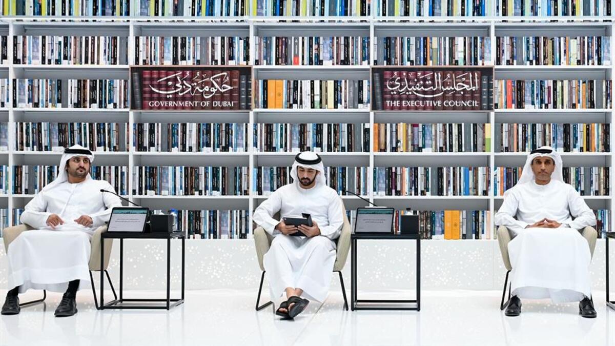 Sheikh Hamdan presiding over the Executive Council meeting at the newly-inaugurated Mohammed bin Rashid Library in Dubai on Thursday.