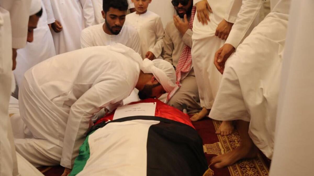 Funeral prayer for martyr Jasim Saleh Al Zaabi at Sheikh Humaid Al Qasimi Mosque, Al Jazeera Al Hamra - Ras Al Khaimah