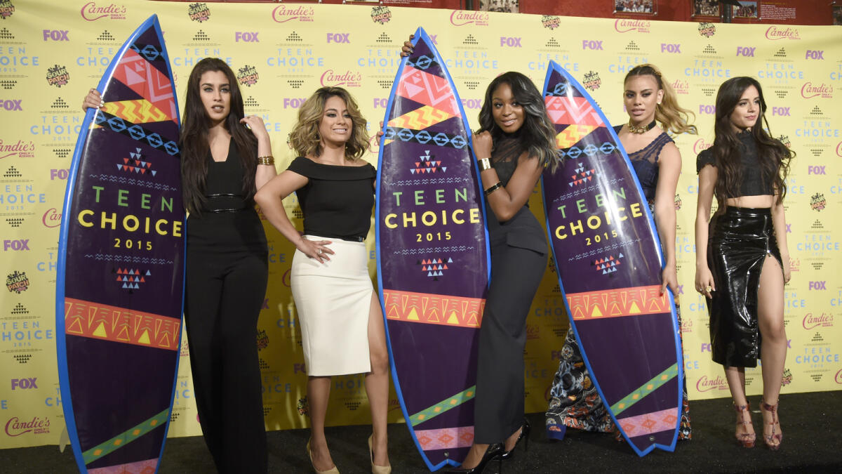 Lauren Jauregui, Ally Brooke, Normani Kordei, Dinah Jane Hansen and Camila Cabello, of Fifth Harmony, winners of the Choice Summer Song award for Worth It