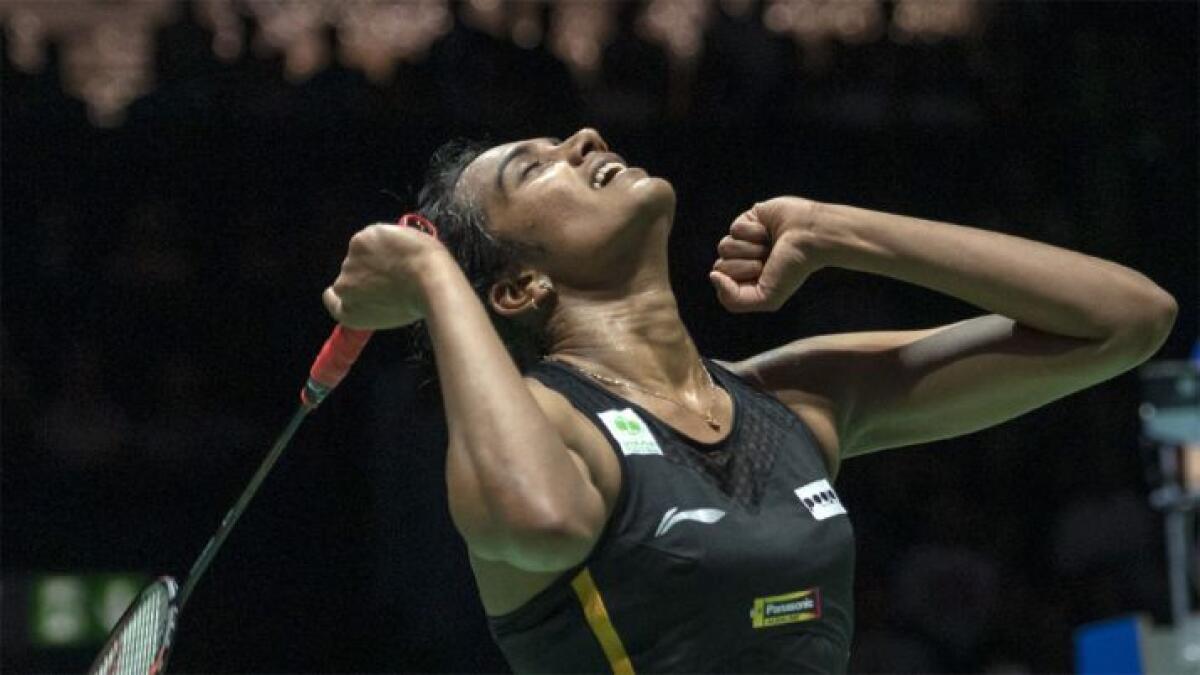 AT LAST: PV Sindhu celebrates after winning the World Championships on August 25, 2019. (AFP file)