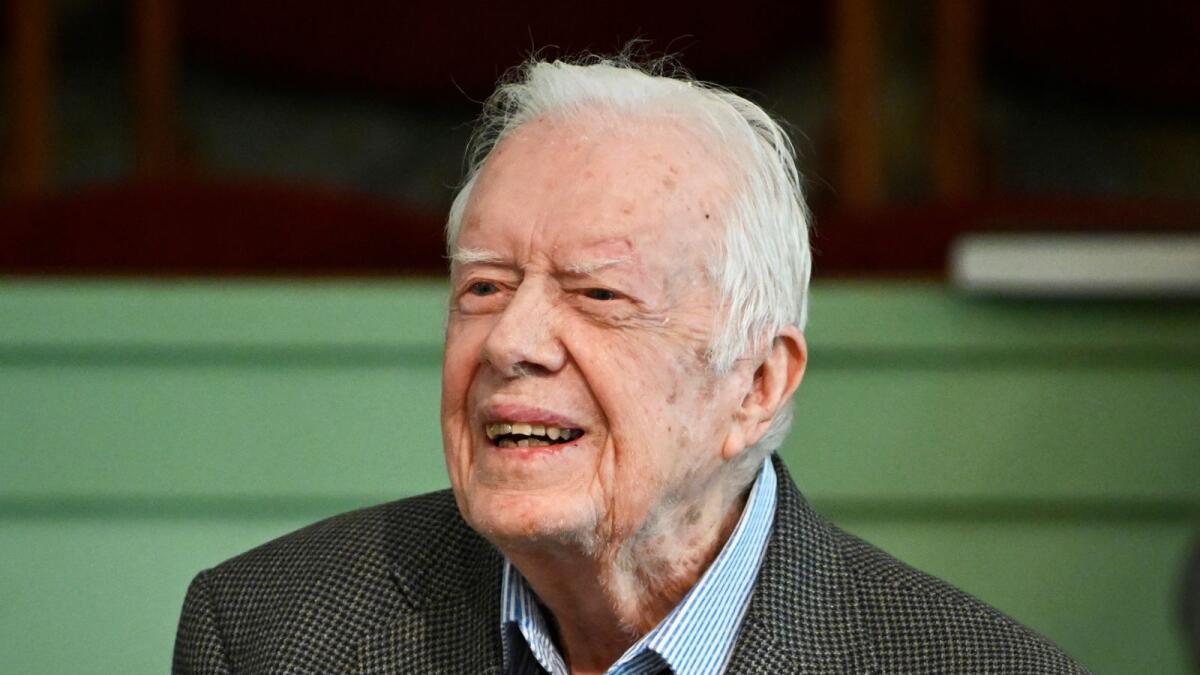 In this November 3, 2019 file photo, former president Jimmy Carter teaches Sunday school at Maranatha Baptist Church in Plains, Georgia. — AP File