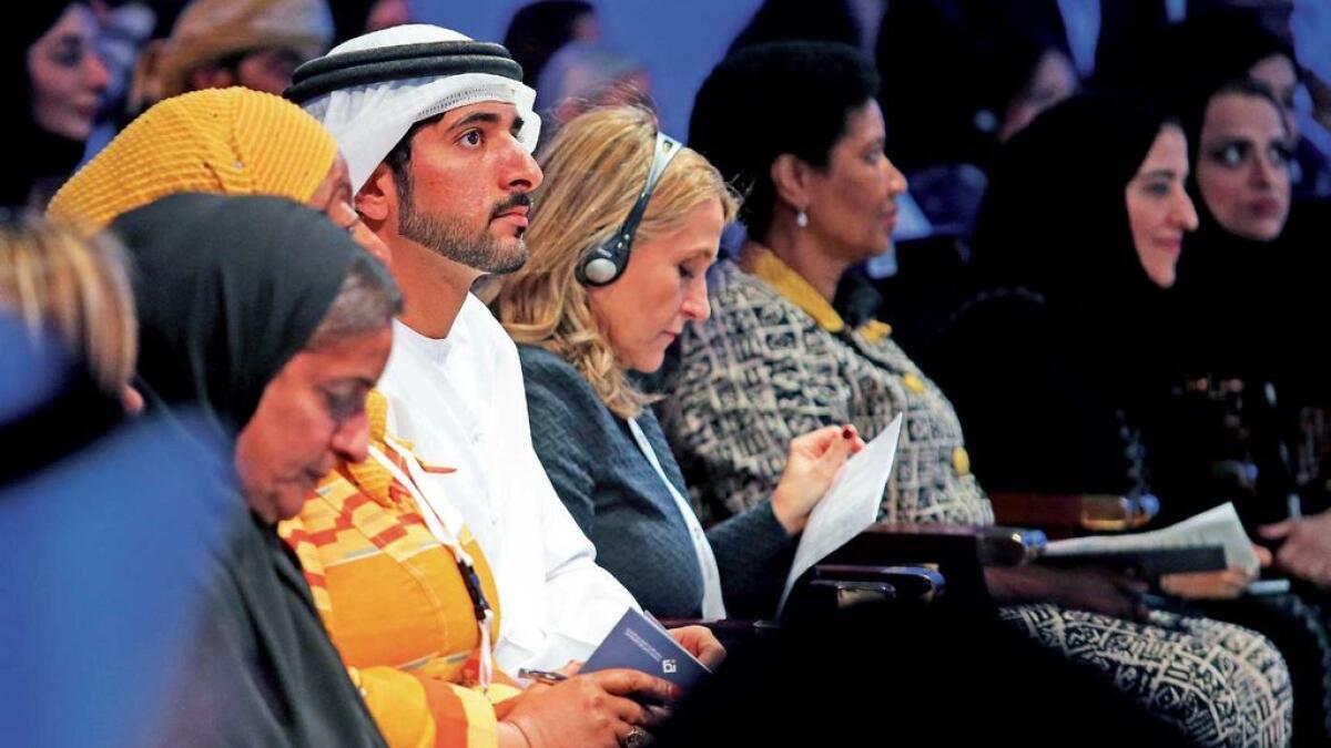 Sheikh Hamdan and other attendees at the UN Secretary-General’s High-Level Panel on Women’s Economic Empowerment in Dubai on Monday. 