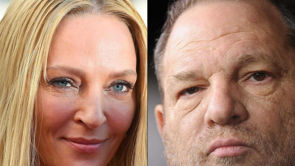 This combination of file photos shows actress Uma Thurman (left) and Harvey Weinstein (right).- AFP