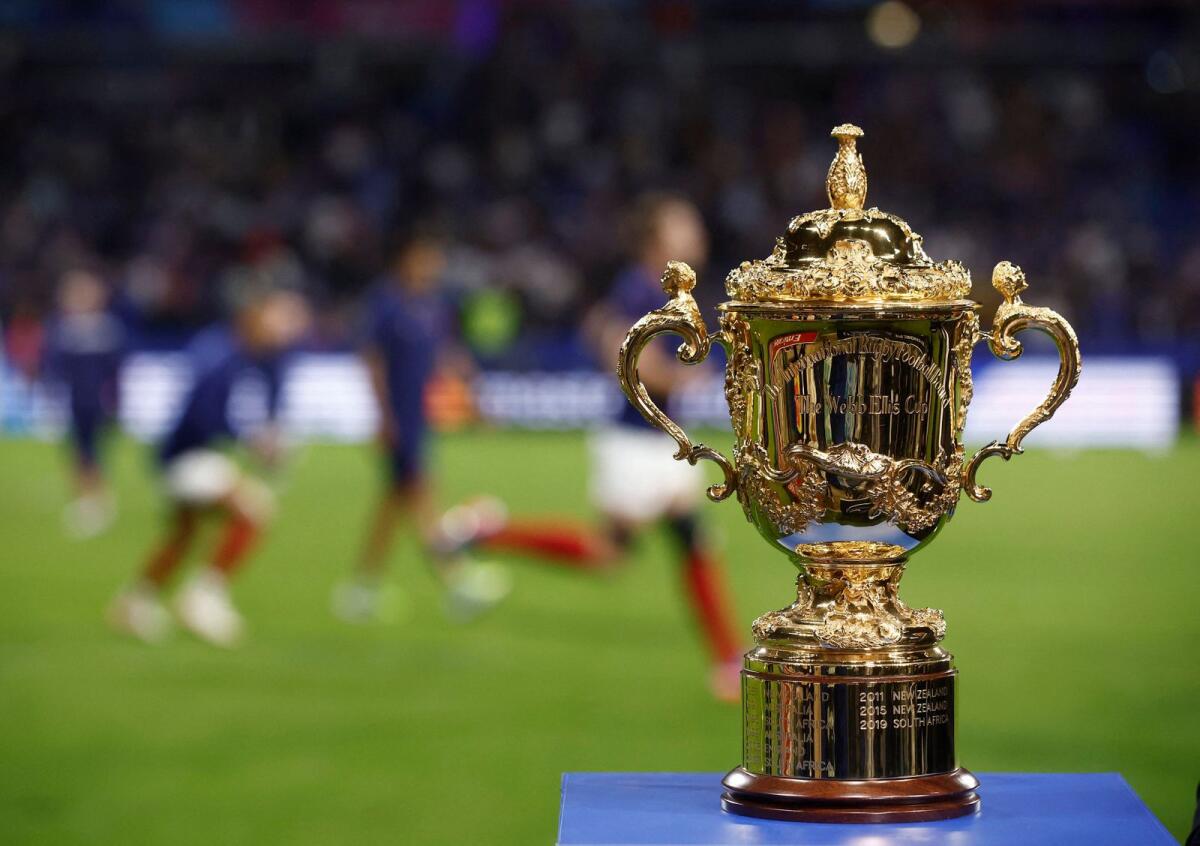 General view of the Rugby World Cup trophy. Reuters