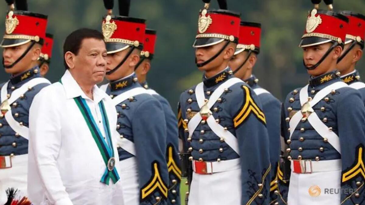 File photo of Philippines President Rodrigo Duterte reviewing military cadets at Camp Aguinaldo in Quezon City, metro Manila, Philippines, Oct 26, 2017.