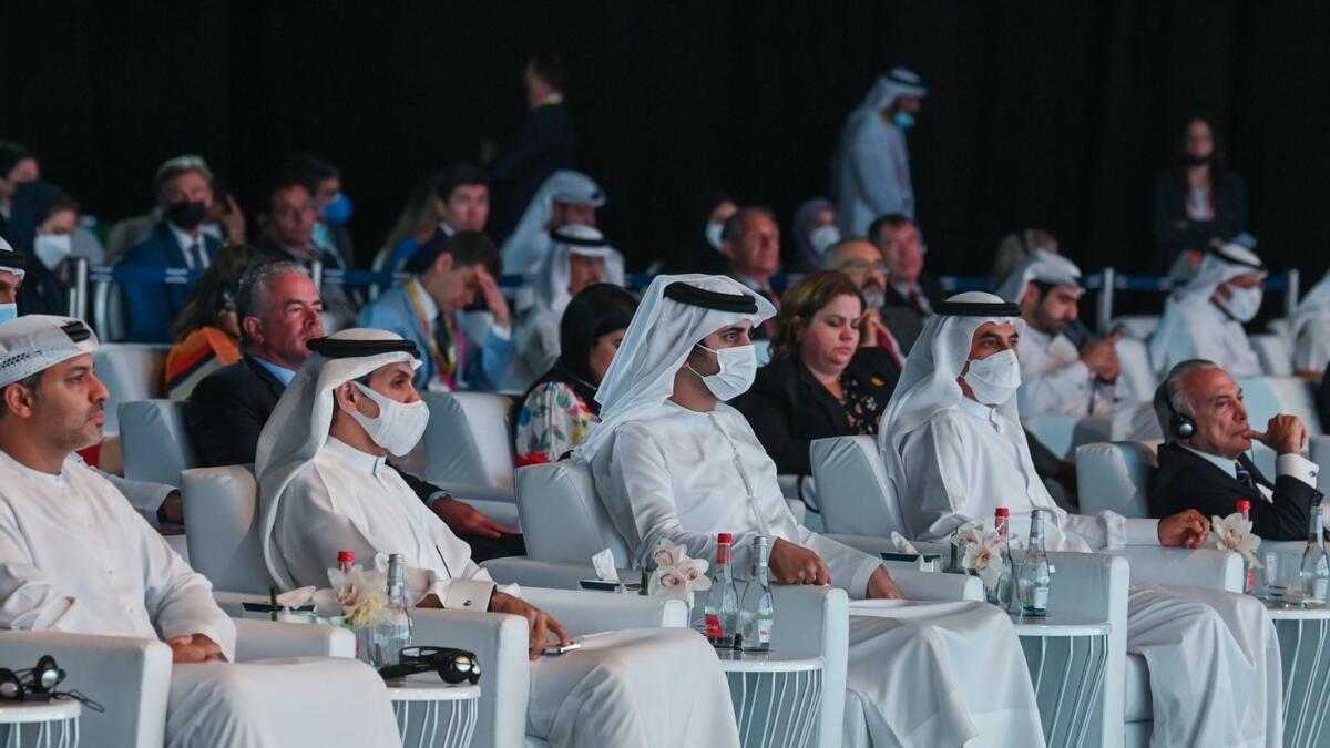 Sheikh Maktoum bin Mohammed bin Rashid Al Maktoum, Deputy Ruler of Dubai, Deputy Prime Minister and Minister of Finance, and other guets at the Global Business Forum Latin America in Dubai on Wednesday. — Wam