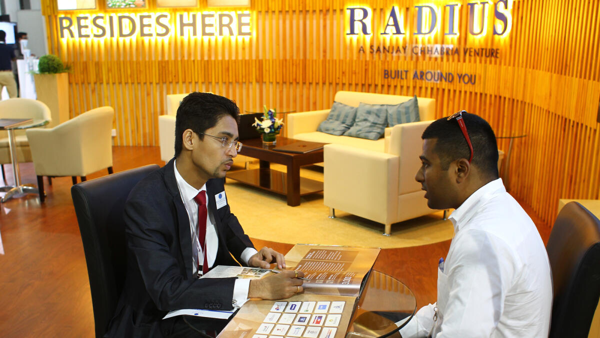 BZ011215-SK-INDIANPROPERTYExhibitors and visitors at Radius pavilion during the opening of Indian Property show at DWTC on Tuesday. 01 December,2015. Photo by Shihab