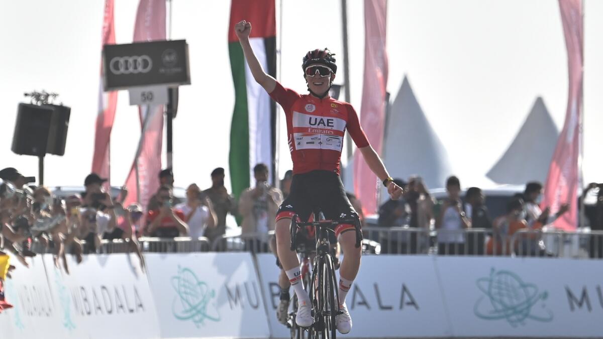 Tadej Pogacar of UAE Team Emirates celebrates after winning the seventh stage to claim the UAE Tour for a second time. — Supplied photo