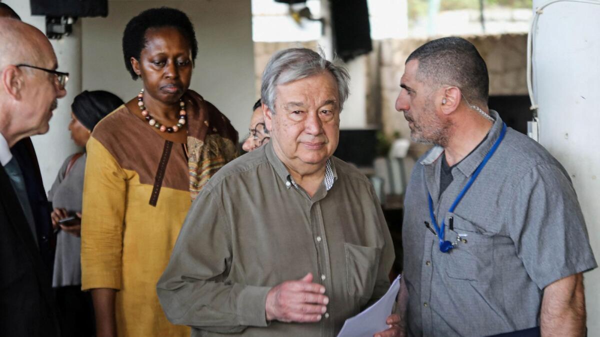 UN Secretary-General Antonio Guterres arrives for a news conference at the UN Base in Halane Mogadishu, Somalia, on Friday. — Reuters