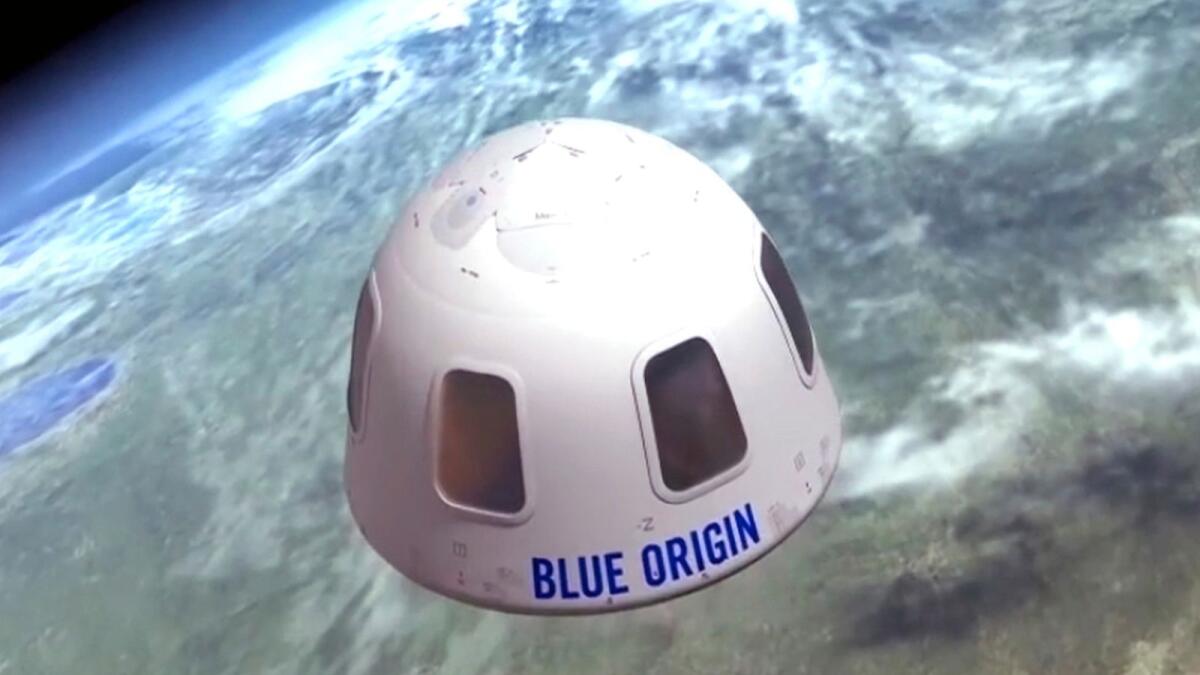 This undated illustration provided by Blue Origin shows the capsule that the company aims to take tourists into space.