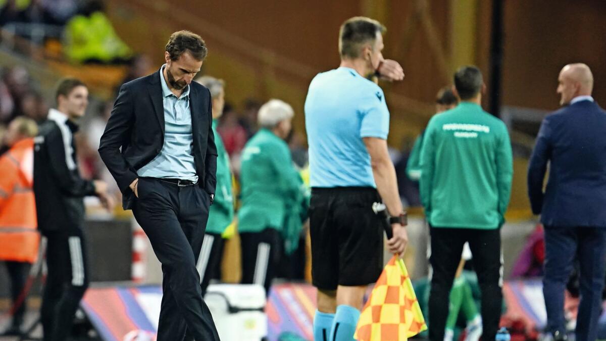 England coach Gareth Southgate at the end of the Uefa Nations League match against Hungary. — AP
