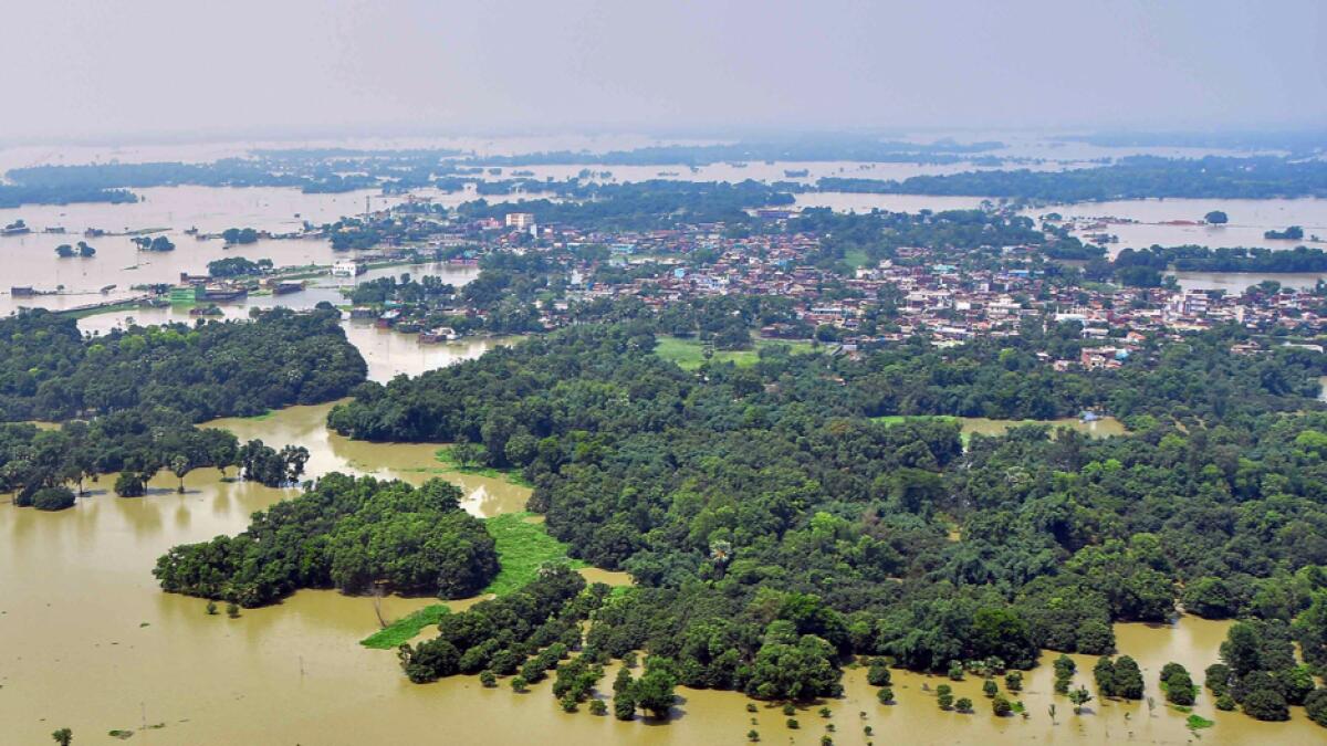 An aerial view of a flood affected area in Darbhanga district in Bihar, on Sunday, July 26, 2020. Photo: PTI