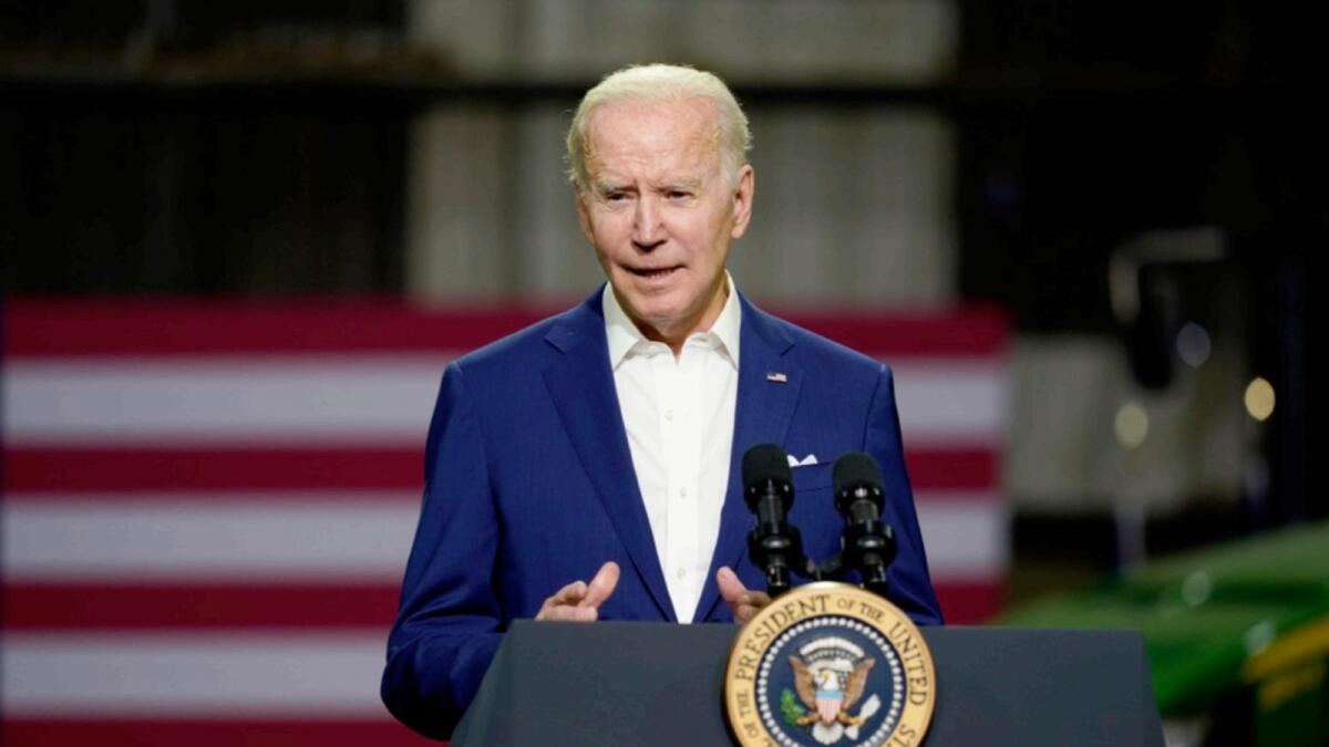 US President Joe Biden speaks at POET Bioprocessing in Menlo, Iowa. — AP