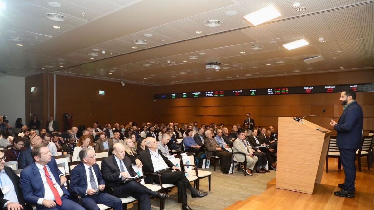 Ahmed bin Sulayem, executive chairman and chief executive officer, DMCC, addressing the event in Tel Aviv. — Supplied photo 