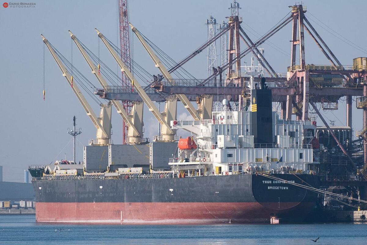 A view shows Barbados-flagged bulk carrier vessel True Confidence in Ravenna, Italy, on March 10, 2022. — Reuters file