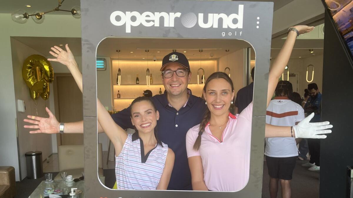 Dubai based Nikki Rayment (right) with fellow OpenRound Golf pioneers, Alice Sampo and Dave Burt. - Supplied photo