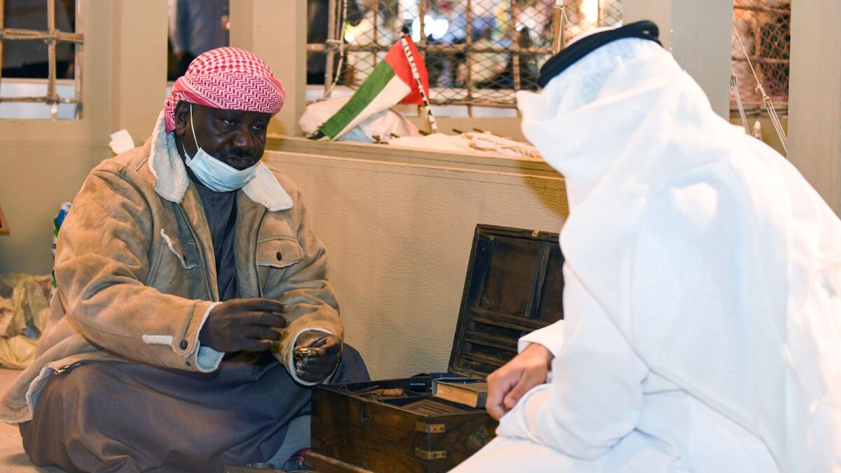 Jasim Abdullah at his stall at the Sheikh Zayed Heritage Festival in Abu Dhabi. — Wam photos