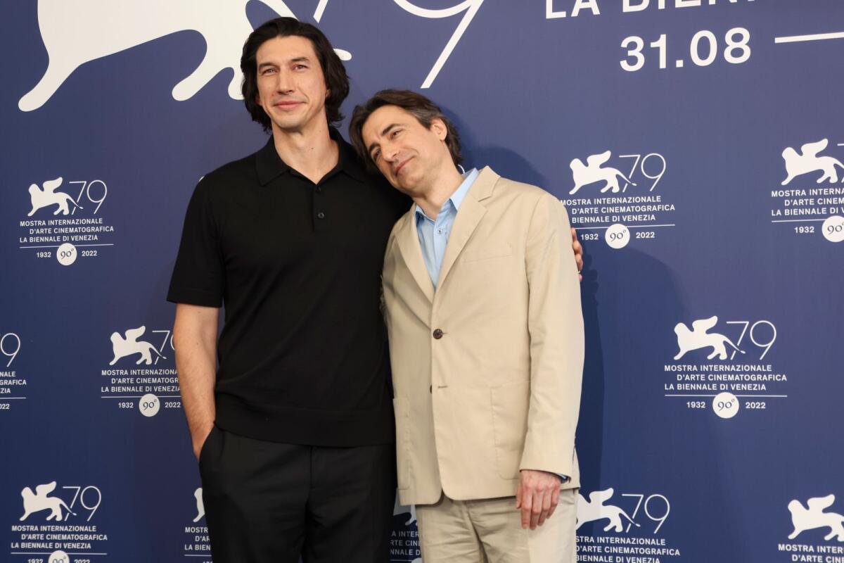 Adam Driver, director Noah Baumbach pose at the photo call for the film 'White Noise' during the 79th edition of the Venice Film Festival in Venice, Italy.