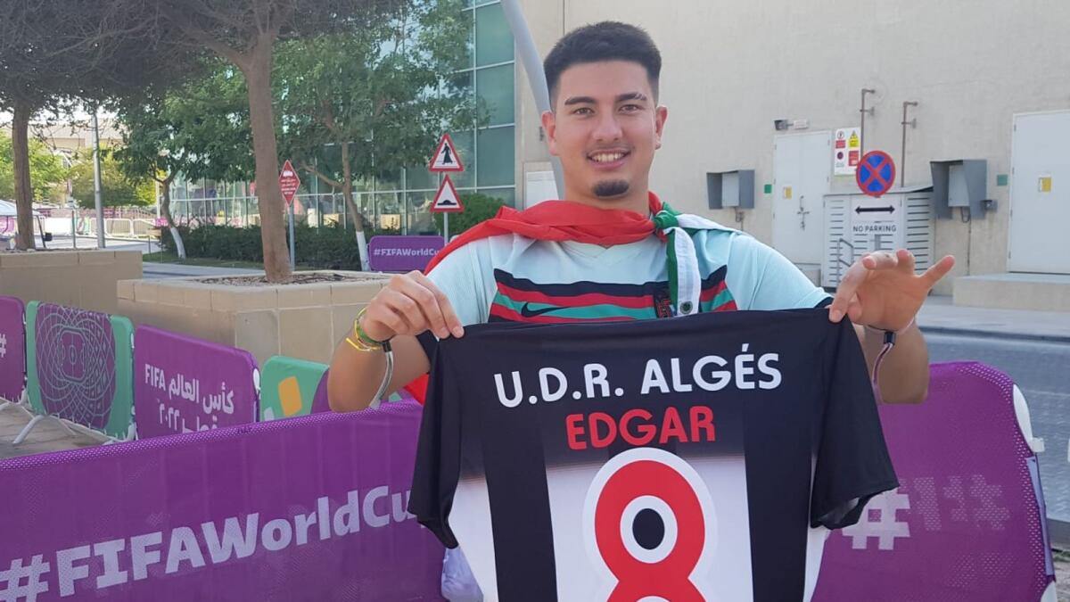 Portuguese fan Goncalo with the shirt of his friend Edgar. – Photo by Rituraj Borakoty