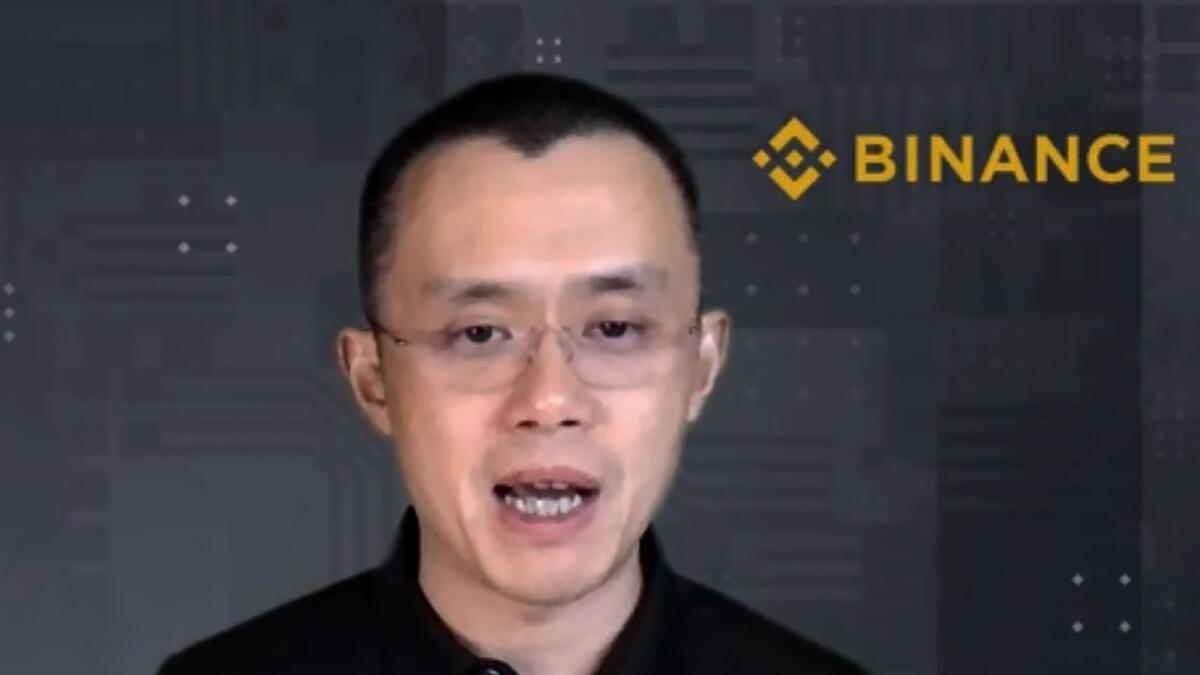 Binance CEO Changpeng Zhao answers a question during a Zoom meeting interview with The Associated Press on Nov. 16, 2021. — AP file
