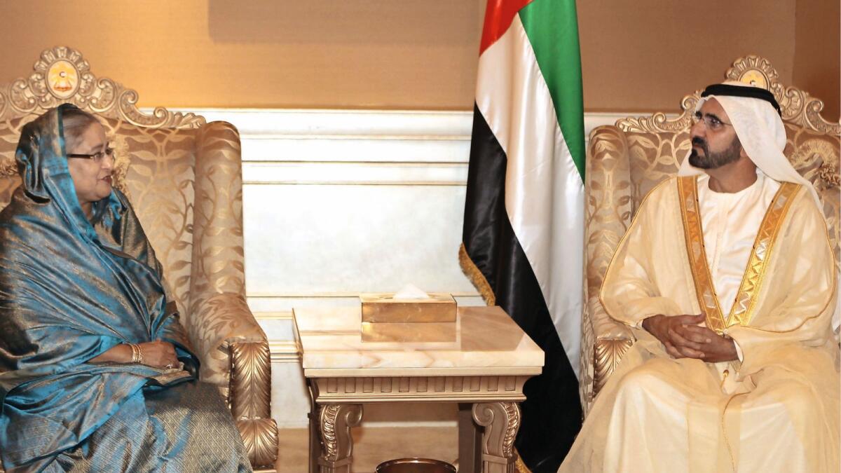 His Highness Sheikh Mohammed bin Rashid Al Maktoum, Vice-President and Prime Minister of the UAE, and the Ruler of Dubai, meeting with Sheikh Hasina, Prime Minister of Bangladesh