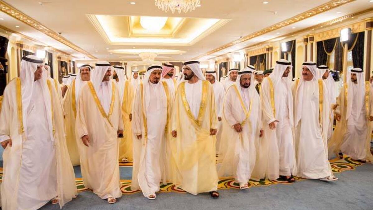 UAE rulers gather at Abu Dhabi's Mushrif Palace to celebrate Eid Al Fitr.