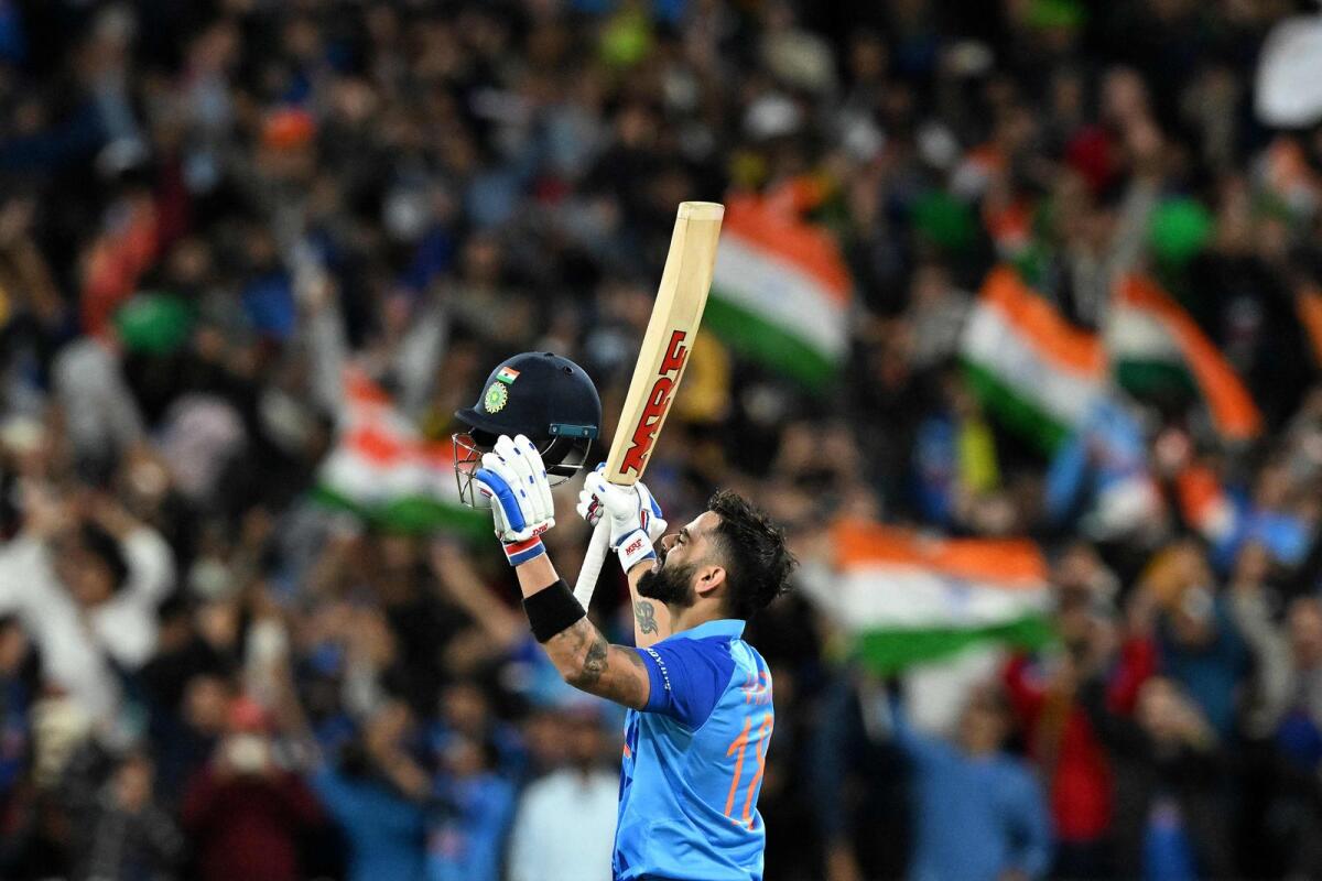 India's Virat Kohli celebrates after the win over Pakistan during the ICC men's T20 World Cup 2022 match at Melbourne Cricket Ground. –AFP