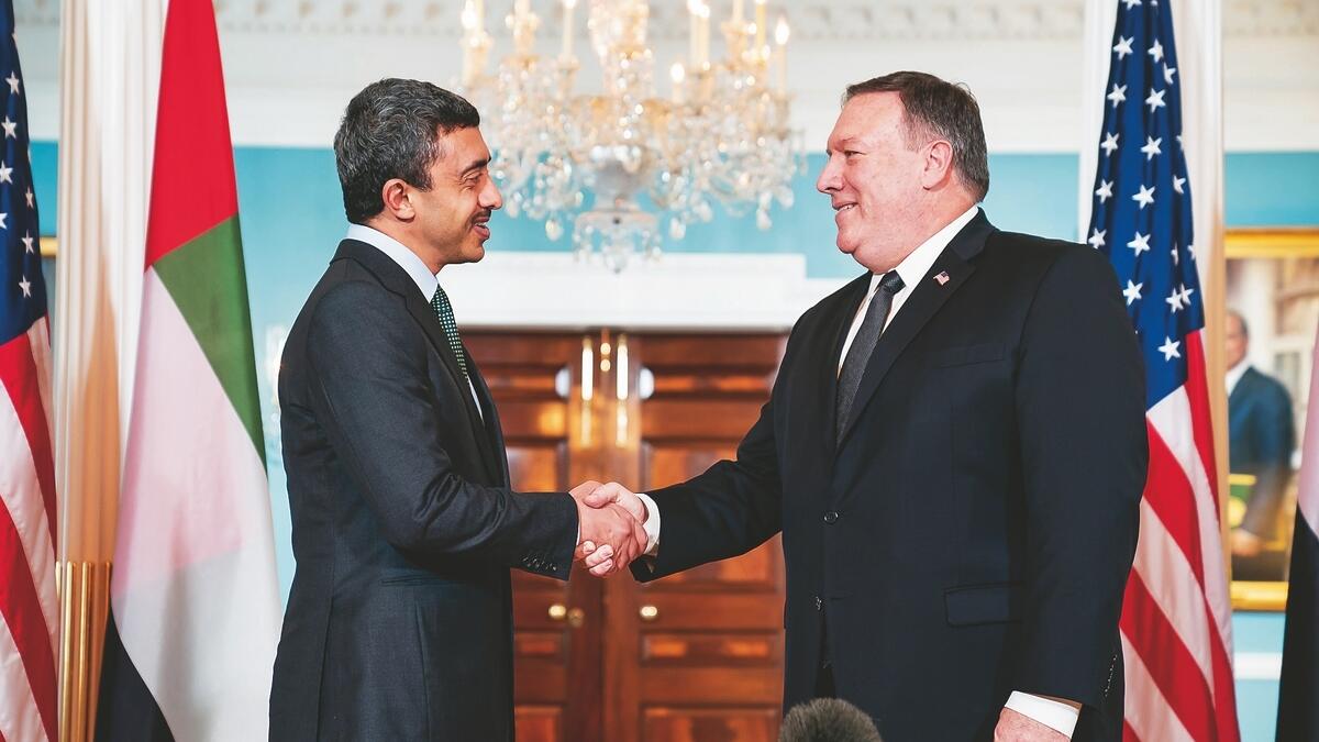 Sheikh Abdullah bin Zayed Al Nahyan, Minister of Foreign Affairs and International Cooperation, meets with US Secretary of State Mike Pompeo in Washington.