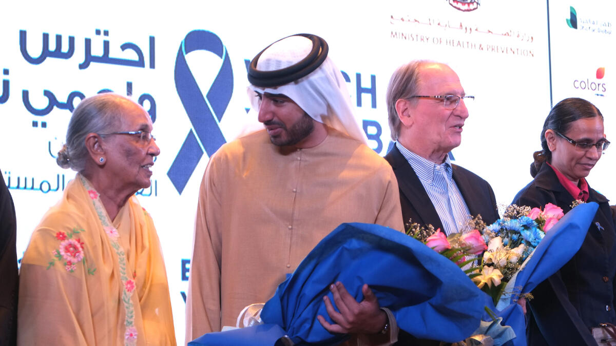 Zulekha Daud, Managing Director of Zulekha Hospitals, and other officials during the launch of  the ‘Watch Your Back’ campaign in Dubai on Monday. 