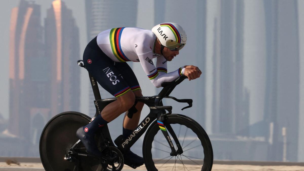 Filippo Ganna of Team Ineos Grenadiers pedals during the second stage of the UAE Cycling Tour. — AFP