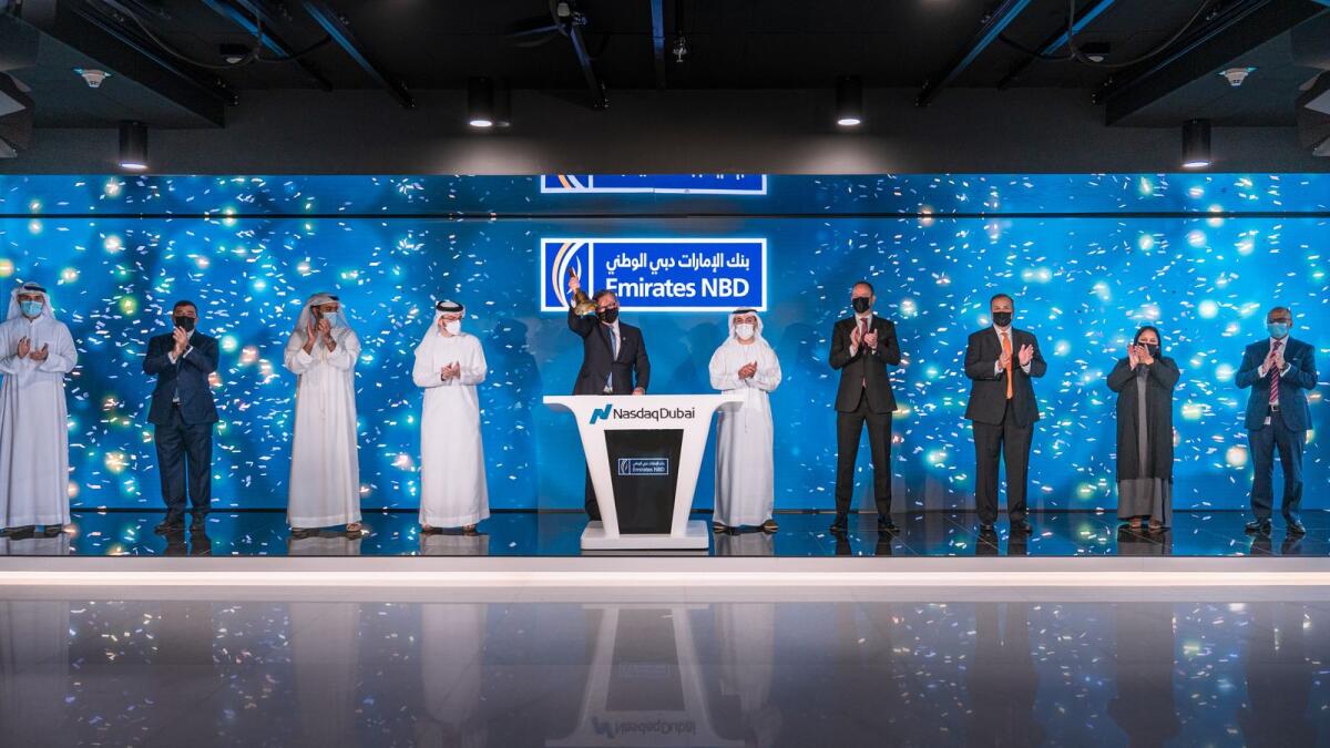 Shayne Nelson, Group CEO of Emirates NBD, on Wednesday rang the market-opening bell at Nasdaq Dubai to celebrate the listing of a $750 million bond. — Supplied photo