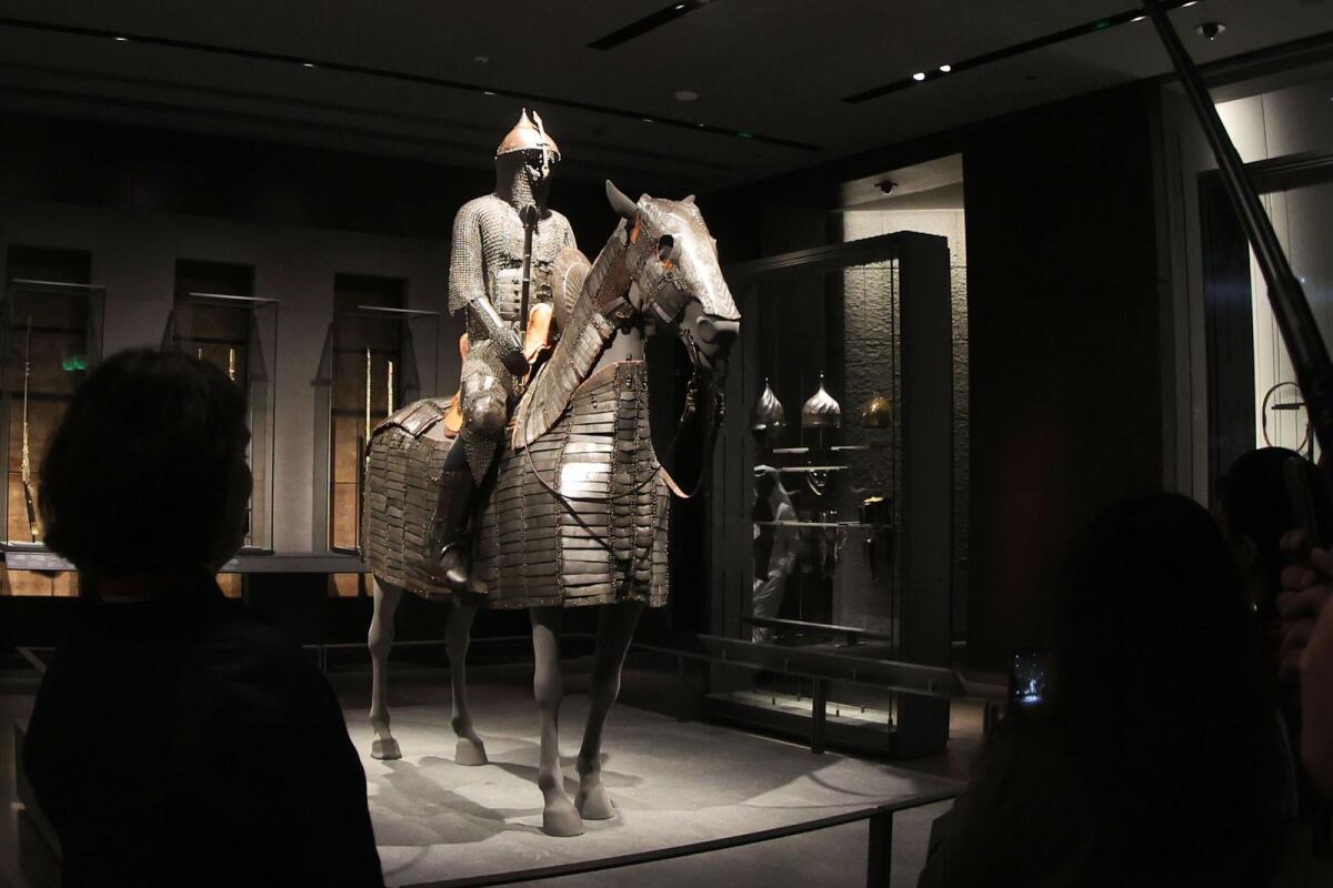 A cavalry armour from the Ottoman era sits at the Museum of Islamic Art in Doha as it reopens on October 4, 2022. Photo: AFP